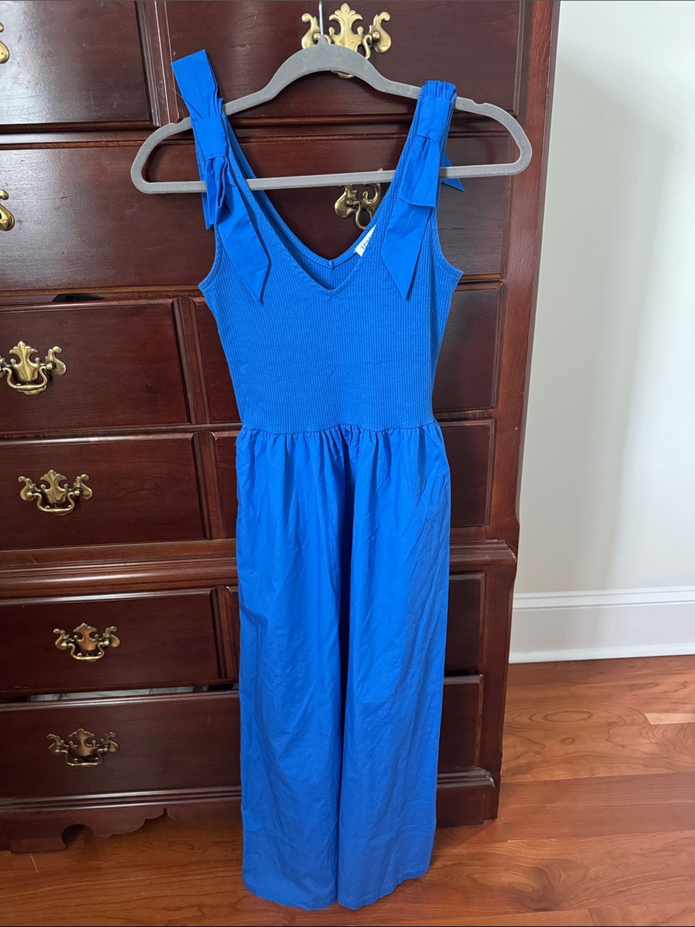 J. Crew Bright Blue Tie-Shoulder Maxi Dress